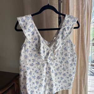 Sezane Cream Floral V-Neck Sleeveless Top